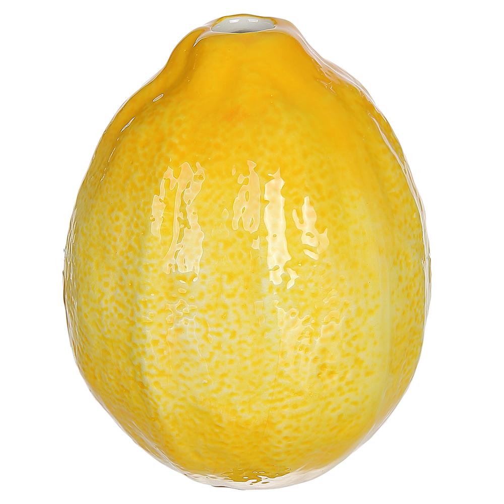 Yellow dolomite vase with glazed finish in a rounded silhouette