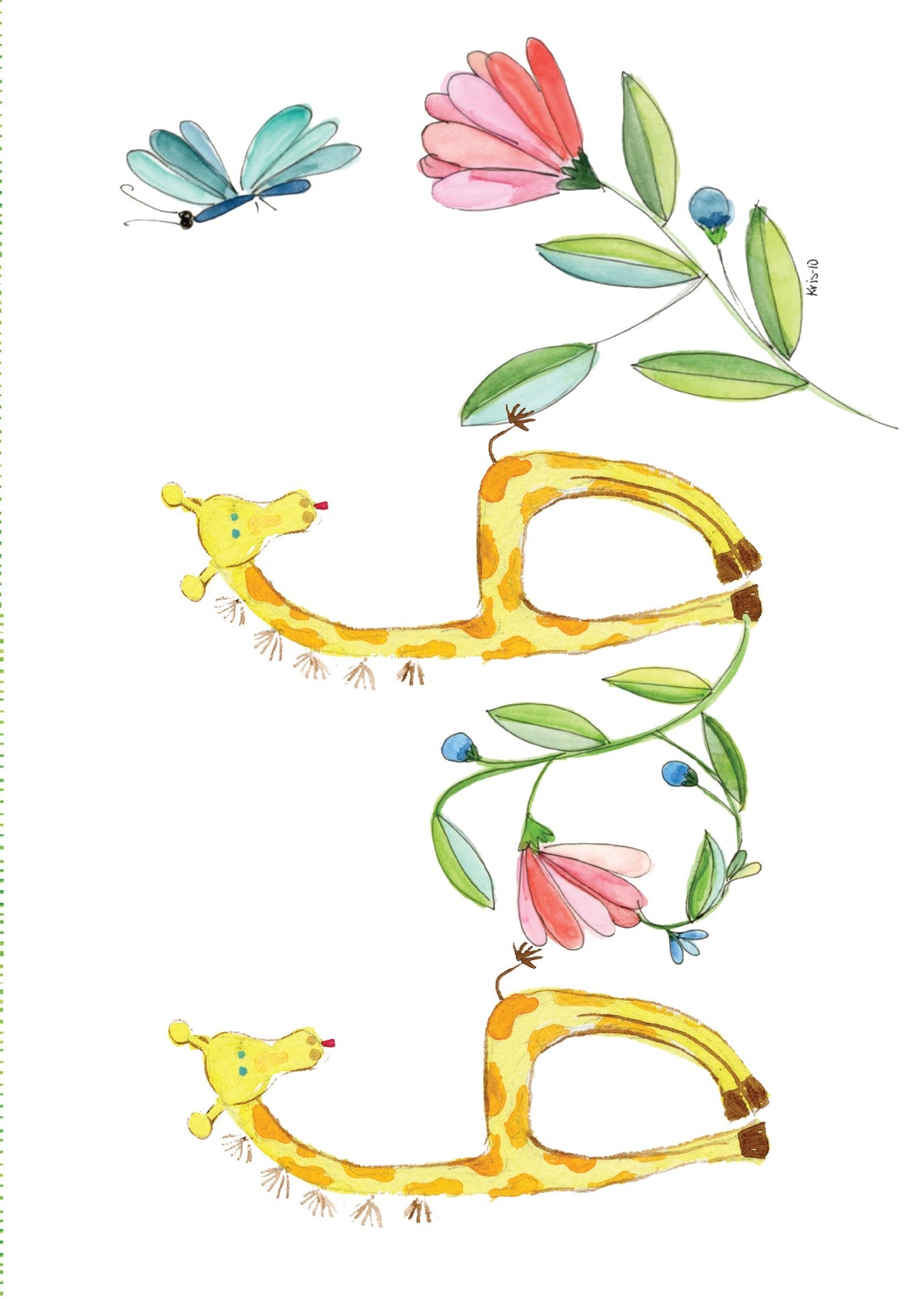 A6 floral card featuring a baby giraffe illustration with text reading Rejoicing with you.
