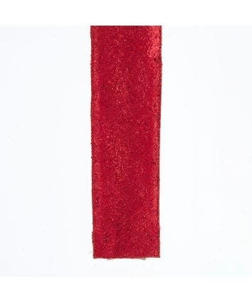 2.5-inch wide red glittered woven ribbon with a matching border and double wire design.