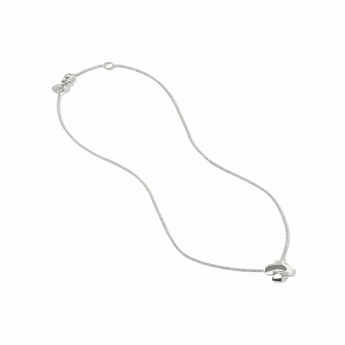 Silver adjustable necklace with a delicate pendant on an 16.5 to 17.5 inch chain.