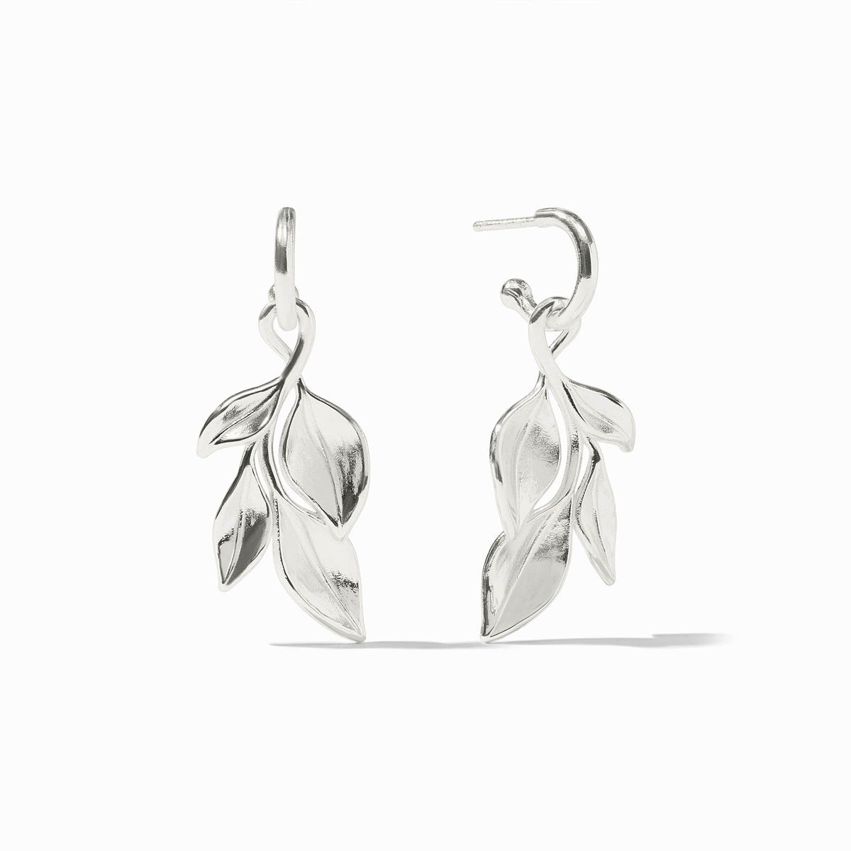 Willow Hoop & Charm Earring in silver with a dangling willow branch charm.