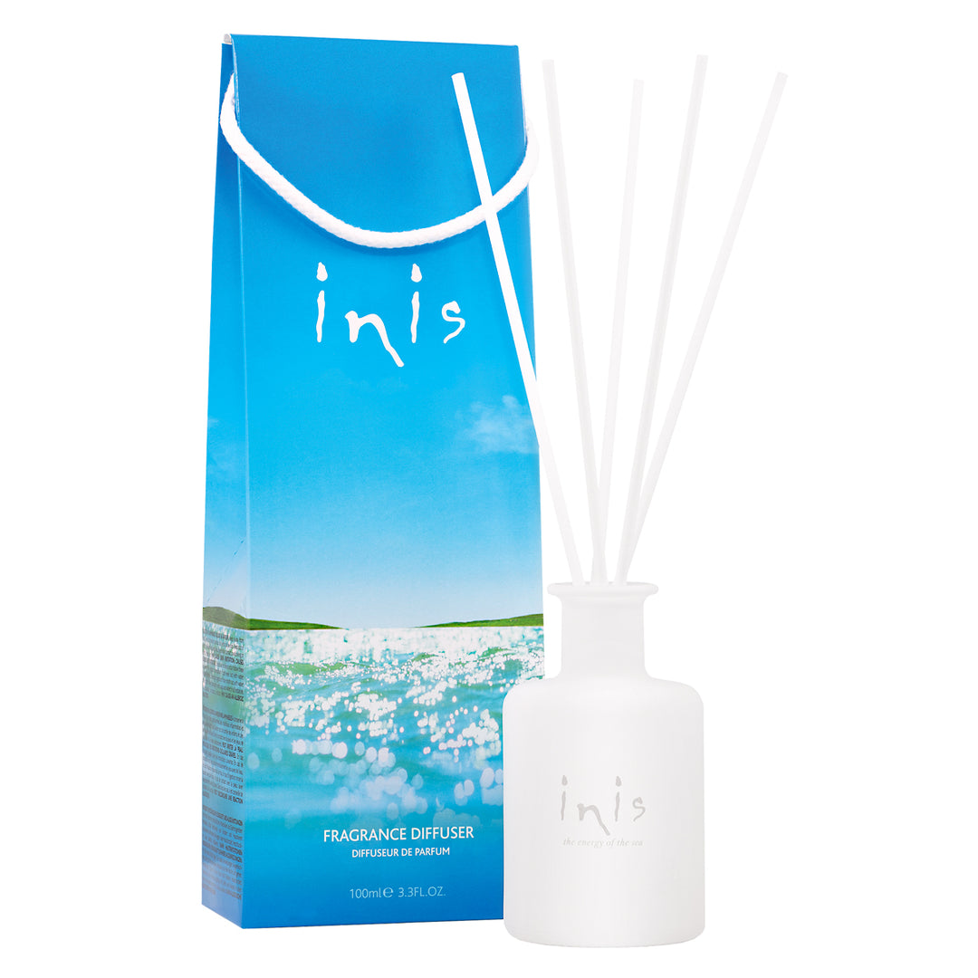 Frosted glass Inis fragrance diffuser with fibre wick reeds