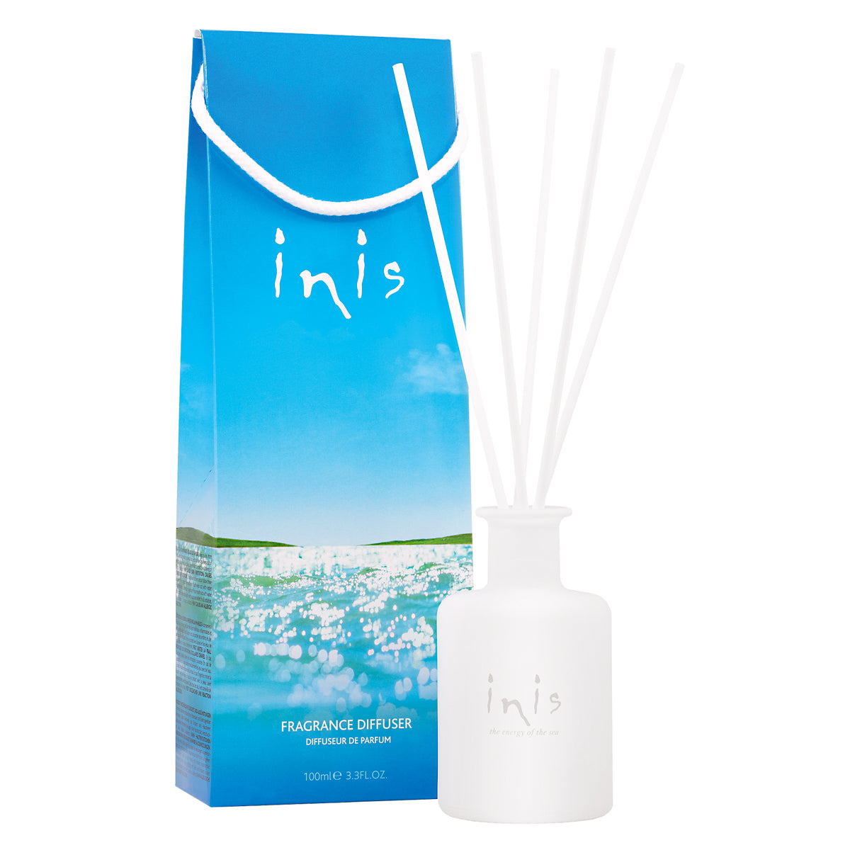 Frosted glass Inis fragrance diffuser with fibre wick reeds