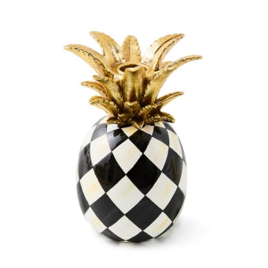 Hand-painted resin pineapple candle holder with gold leaf accents.