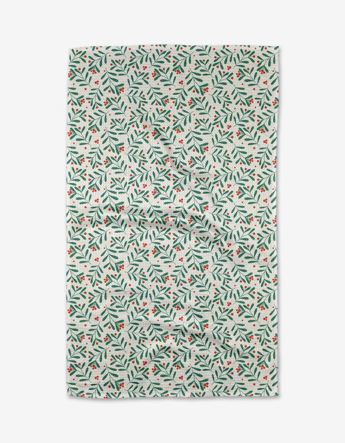 Holiday tea towel with single-sided print in waffle weave construction