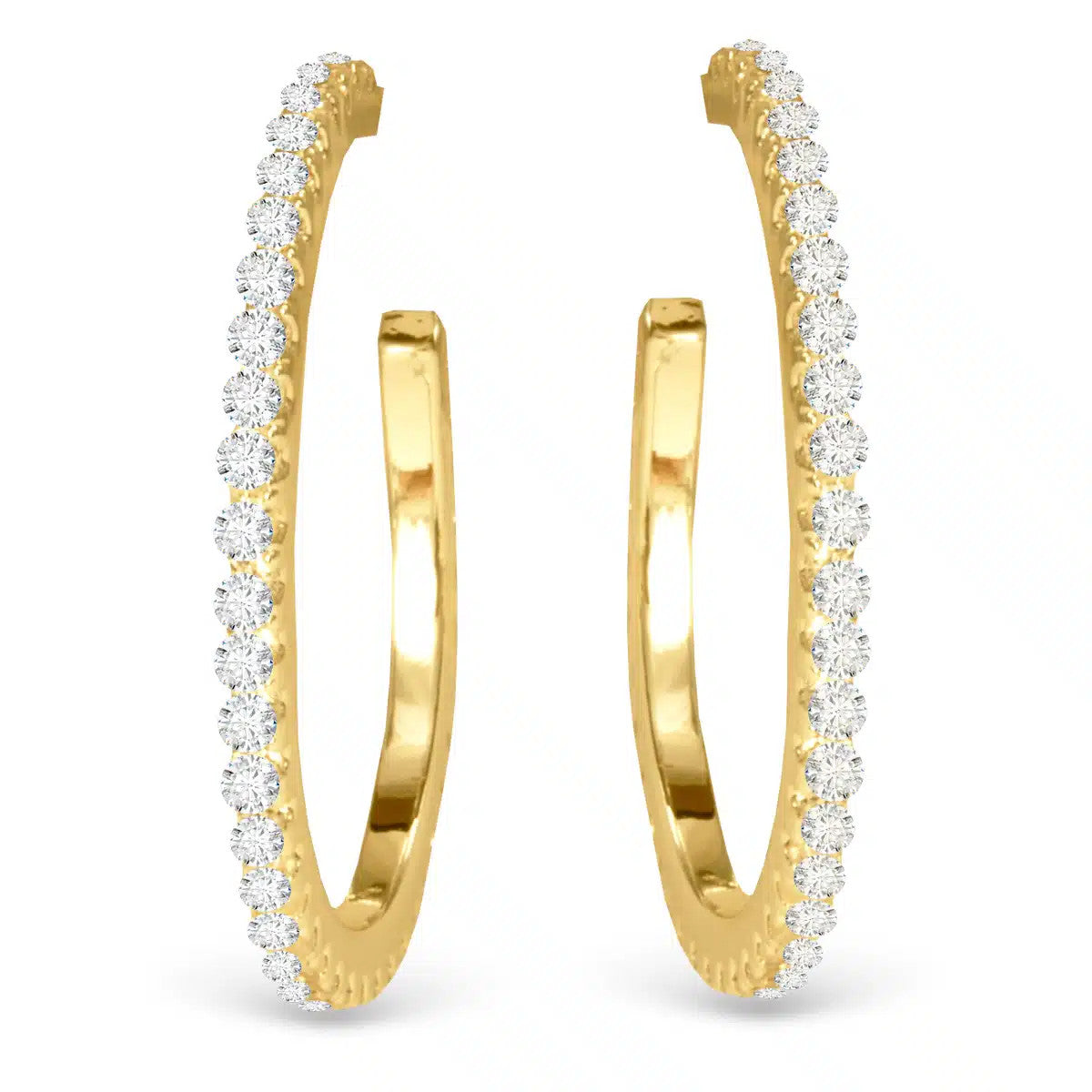Pair of gold micro-hoop earrings featuring a row of shimmering cubic zirconia stones.