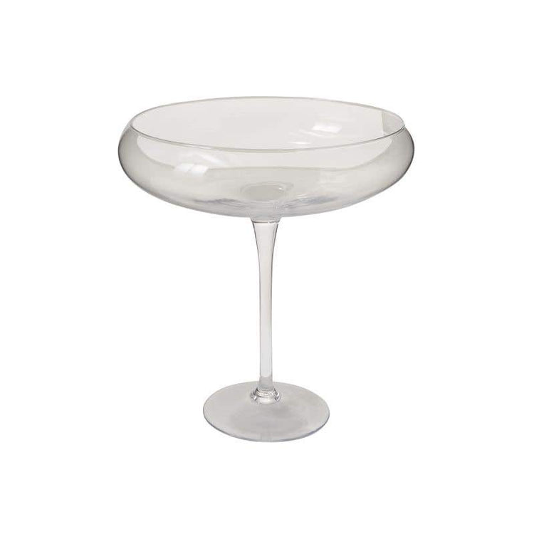 Large clear glass Belvedere vase with a wide cylindrical opening measuring 14 inches.
