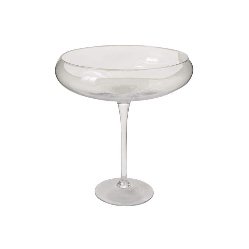 Large clear glass Belvedere vase with a wide cylindrical opening measuring 14 inches.