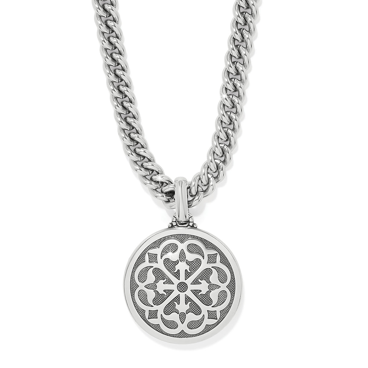 Silver-plated Ferrara Roma pendant necklace on a silver chain with lobster claw closure.