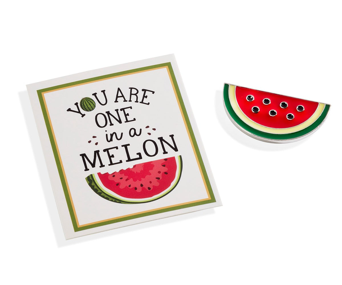 Double-sided watermelon token made of alloy with acrylic in red fruit pattern.