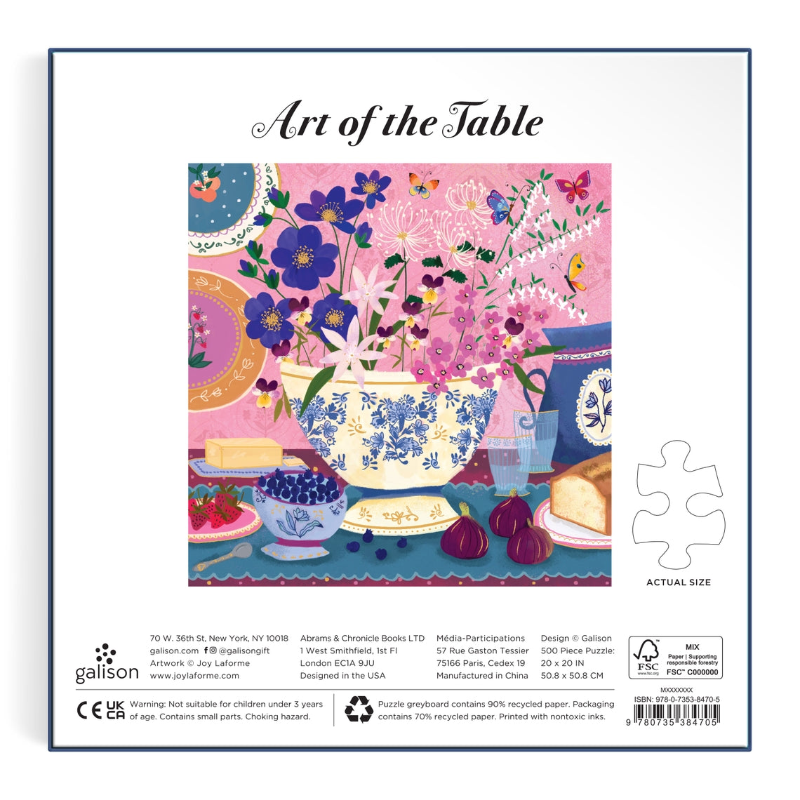 Back of the Joy Laforme Art of the Table 500 Piece Puzzle box showing artwork and product details.