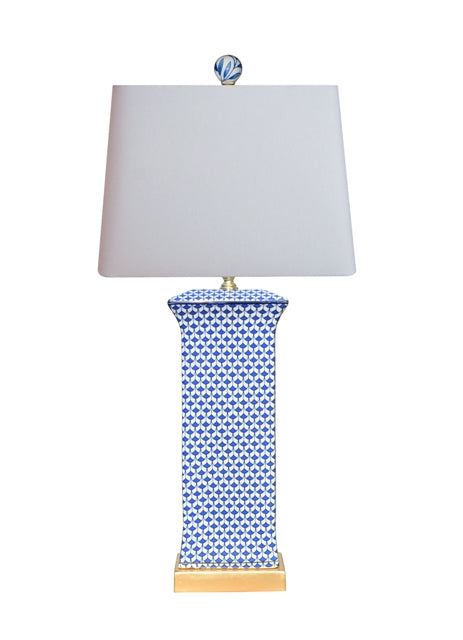 Blue porcelain lamp with white fish scale flat vase base