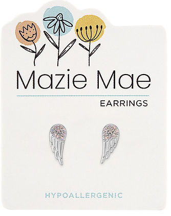 Silver CZ angel wing stud earring with hypoallergenic finish