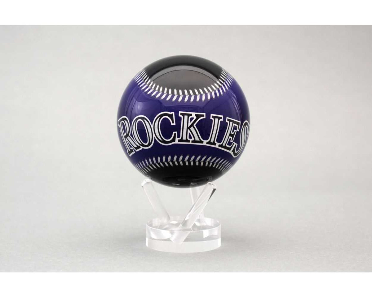 4.5-inch purple Colorado Rockies MLB MOVA globe with team logo on a clear acrylic stand.