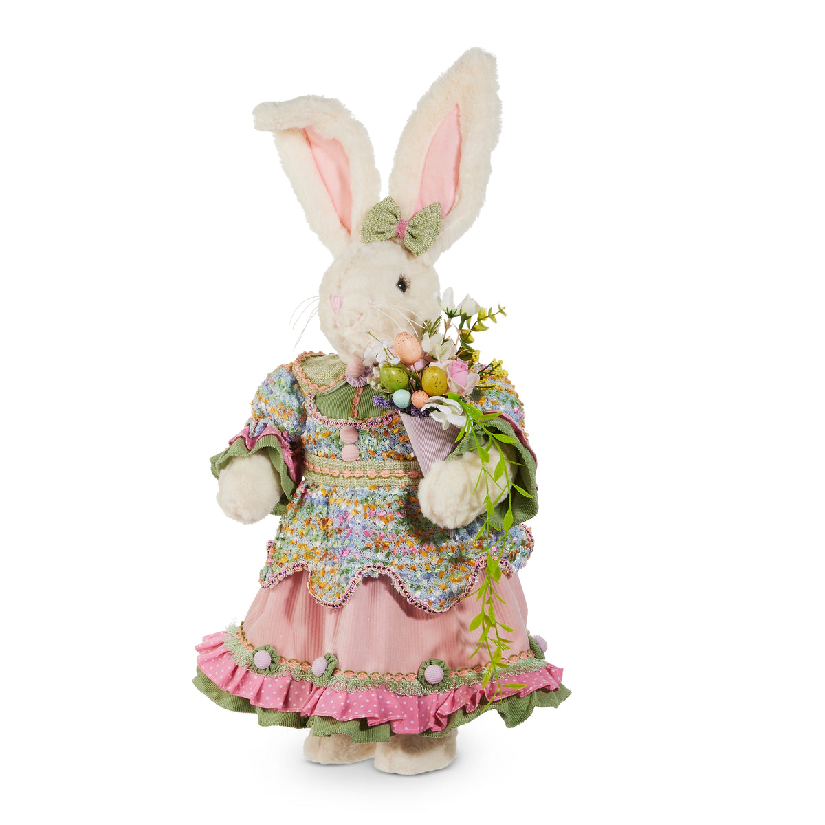 Multicolor polyester Mrs. Bunny figurine with pink ruffled skirt standing on a base.
