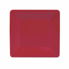 Single solid red square paper salad and dessert plate.