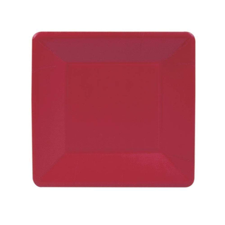 Single red square paper salad and dessert plate.