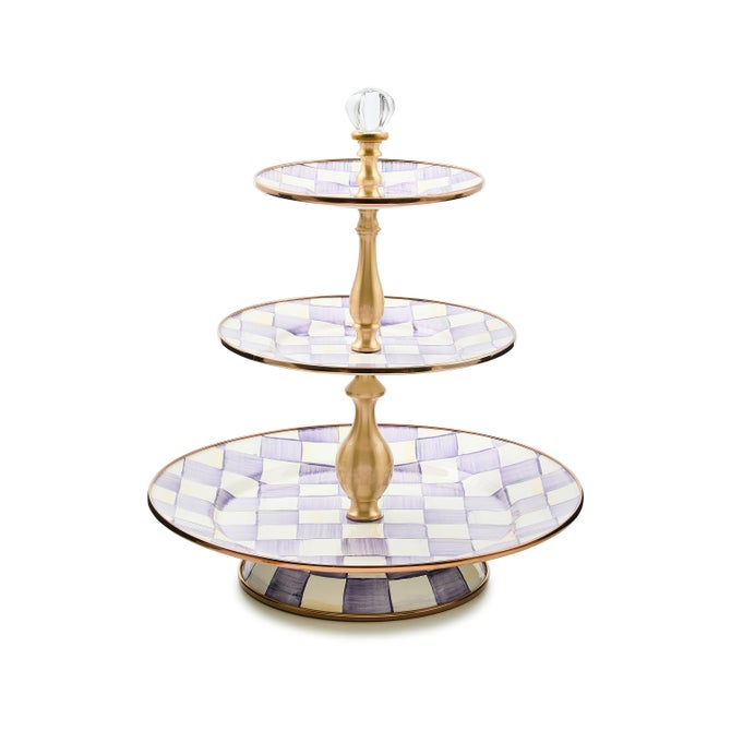 Violet check three-tier sweet stand with a circular silhouette