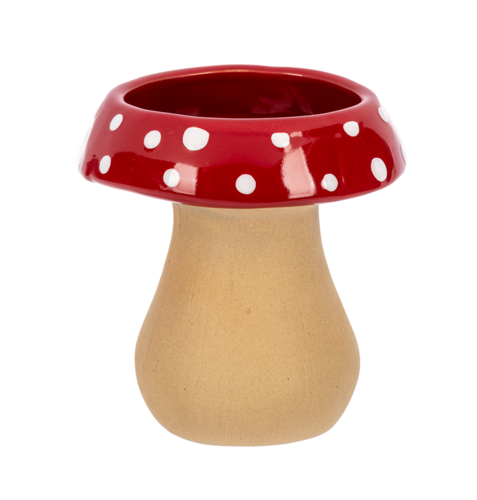 Multi-colored mushroom-shaped planter pot with a rounded silhouette.