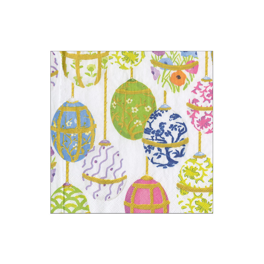 Triple-ply cocktail napkins with printed patterns in a square fold.