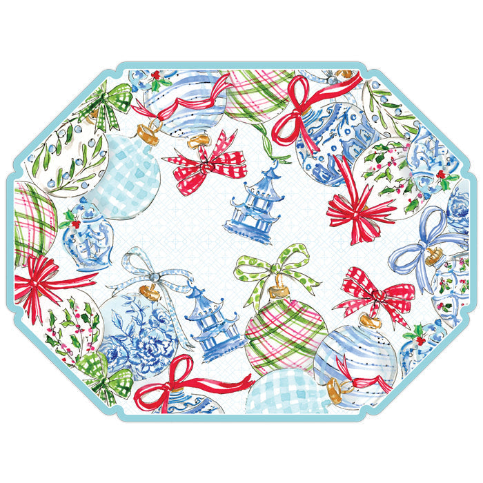 Handpainted die-cut paper placemat in octagon shape with colorful artistic patterns on a white background.