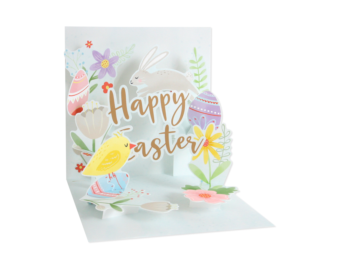 White Easter greetings card with gold foil finish featuring a festive greeting inside.