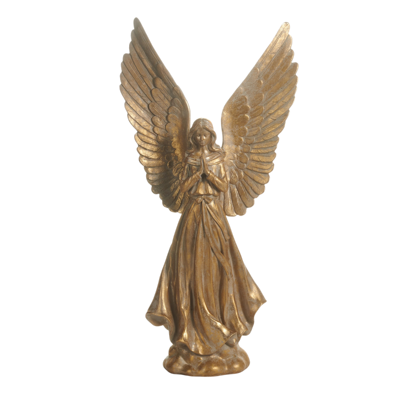 17-inch gold resin angel figurine with large wings and hands in prayer on a cloud base.