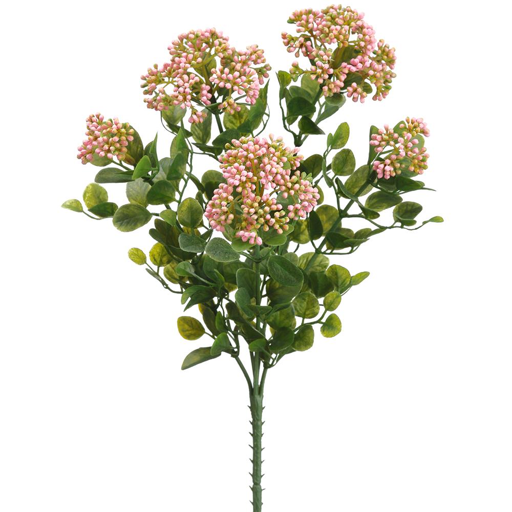Artificial 15.5-inch sedum bush with green foliage in a plastic container.