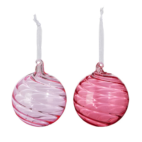 Pink blown glass ball ornament with a smooth spherical shape.