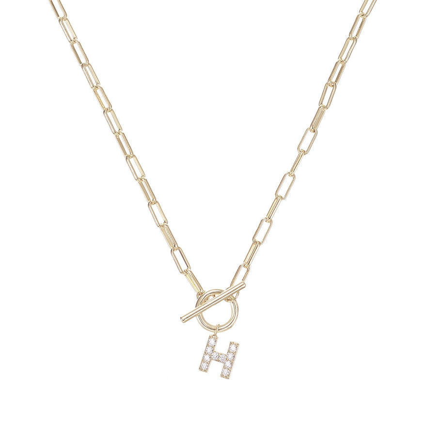 Sparkle Mini Toggle Initial Necklace in silver metal with a toggle closure.
