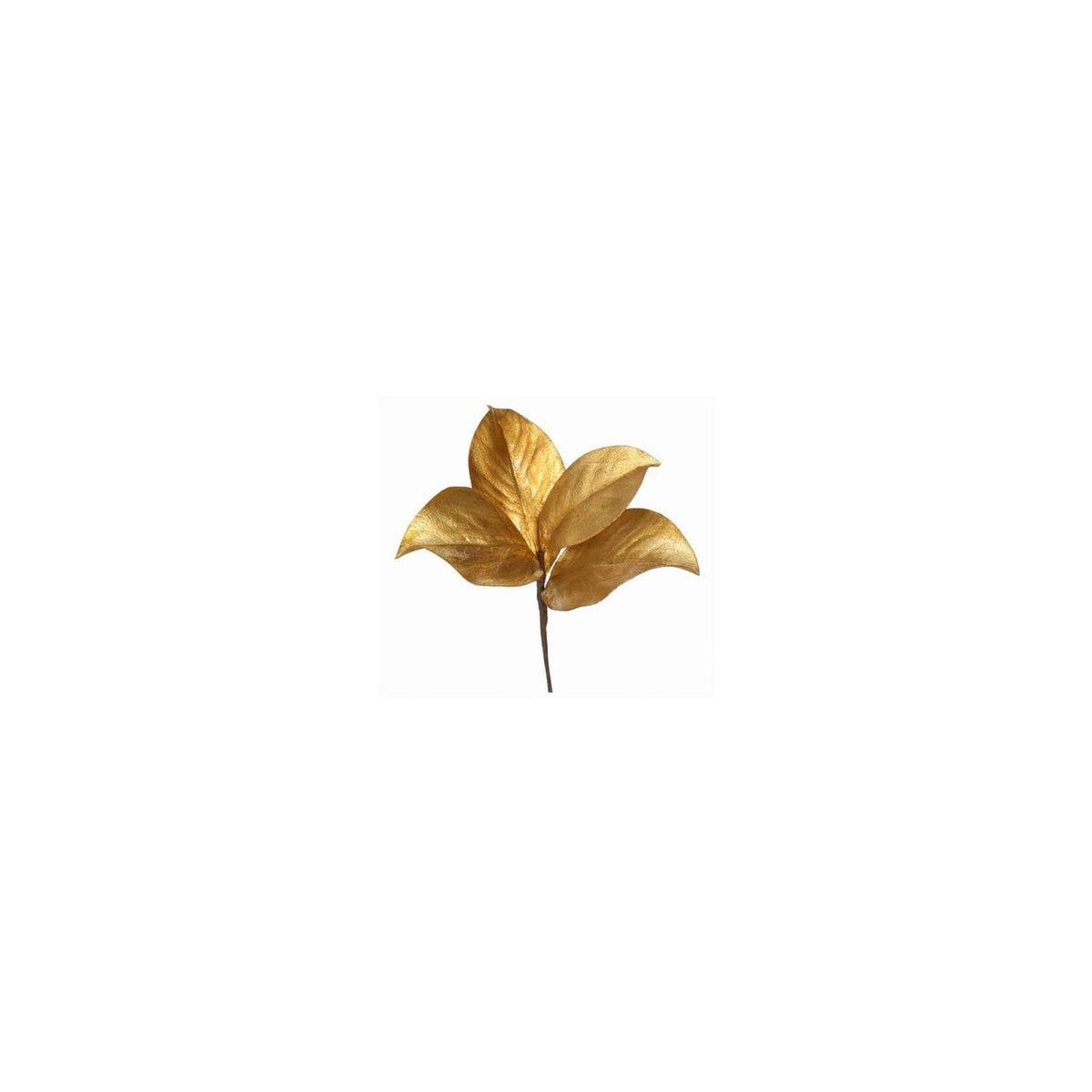 Goldleaf Magnolia Leaf Pick featuring a cluster of four metallic gold leaves on a brown stem.