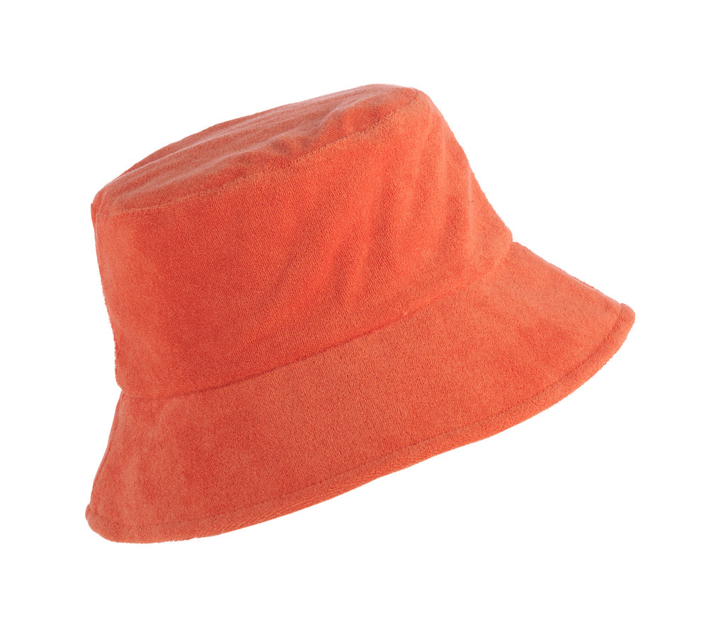 Terry cotton vegan bucket hat in a fun, trendy silhouette with sun protection.