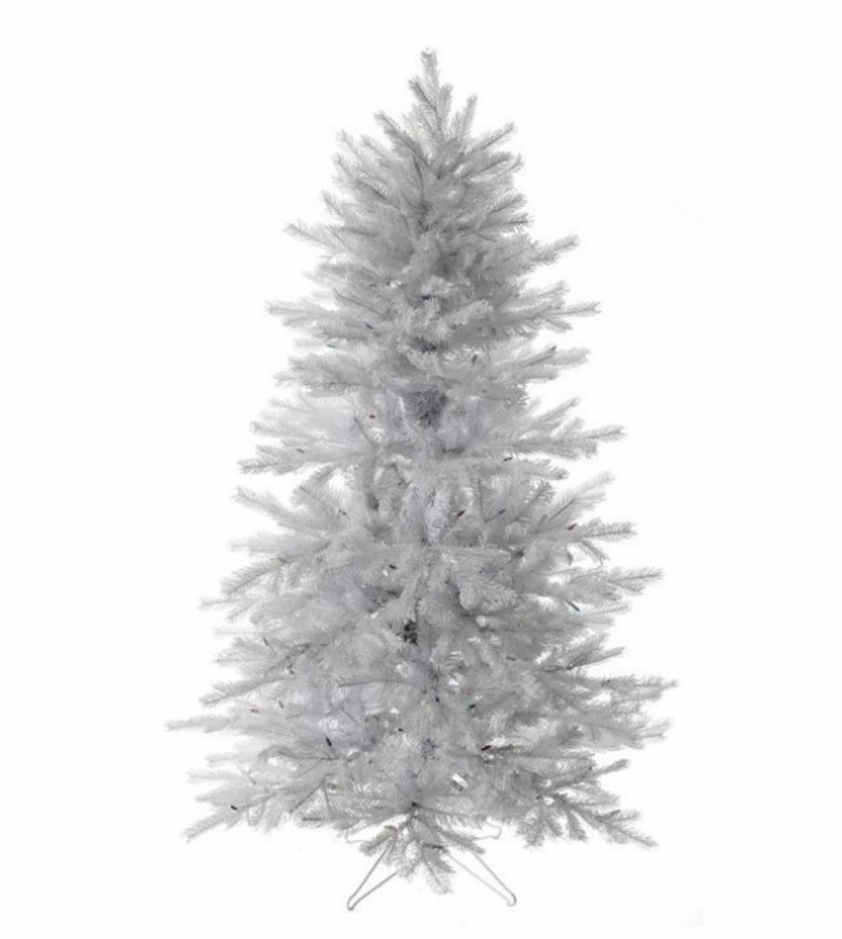 9-foot white Palisades artificial Christmas tree with 850 clear LED lights on a metal stand.