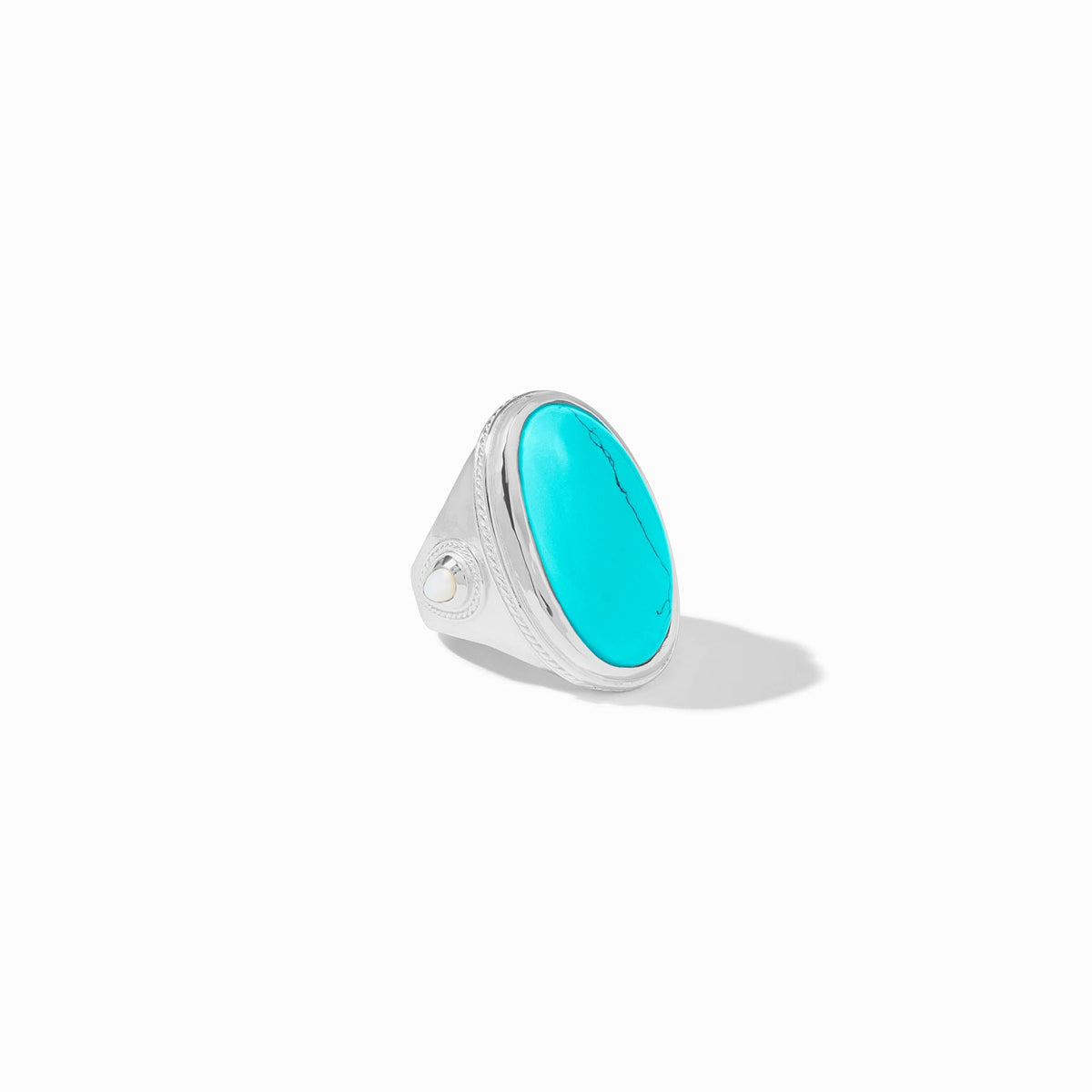 Silver plate ring with imported glass stone and shell pearl accent