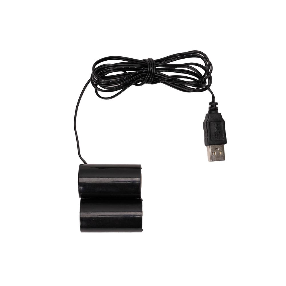 Black plastic battery replacement power pack with a long wire lead.