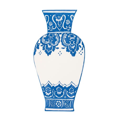 China blue ceramic vase with floral motif on a white background