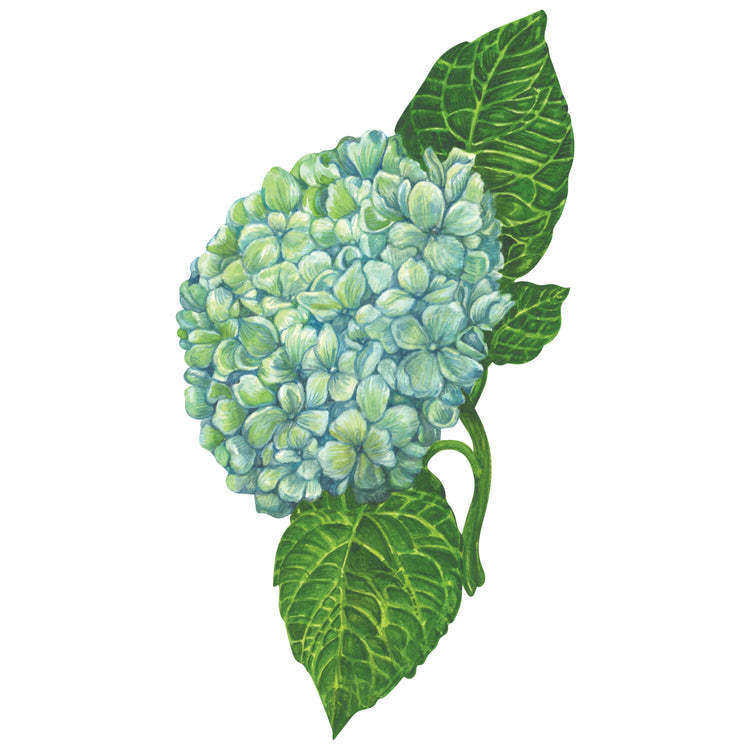 Hydrangea table accent featuring a floral hydrangea pattern on white cardstock.