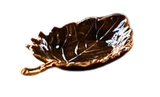 Autumn Allure Leaf Tray in dark brown enamel with metallic gold edges and textured leaf veins.