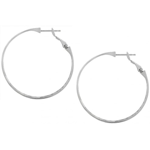 Silver plated large hoop earrings with post lever back closure