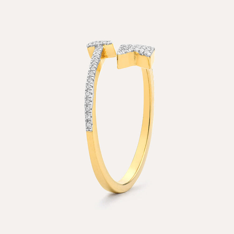 Sterling silver ring with a diamond arrow pointing up on the band.