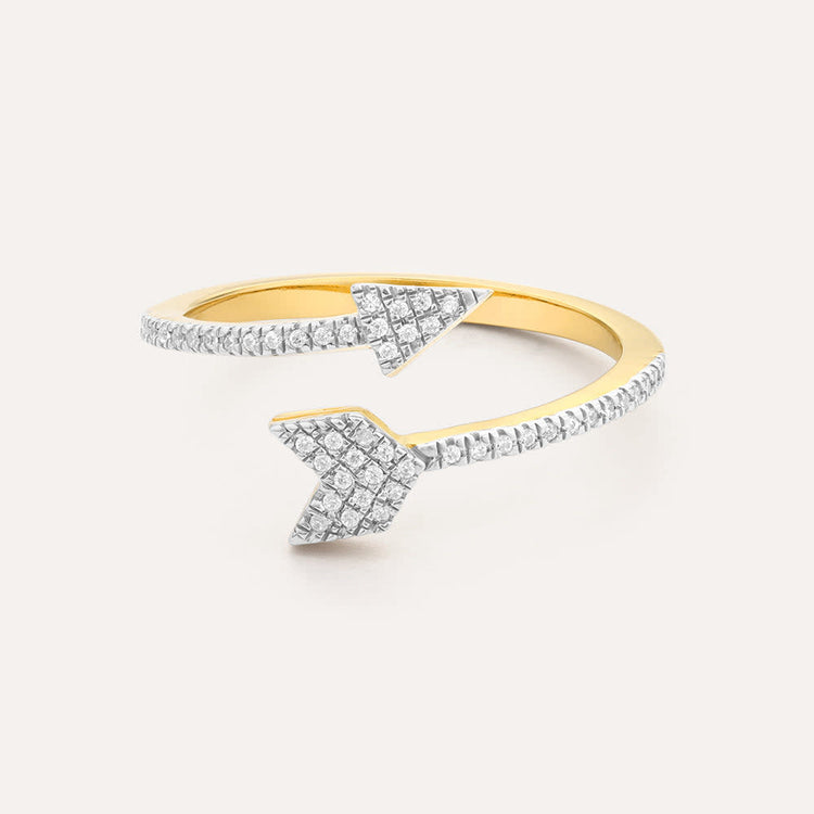 Sterling silver statement ring with a diamond arrow motif on a polished band.