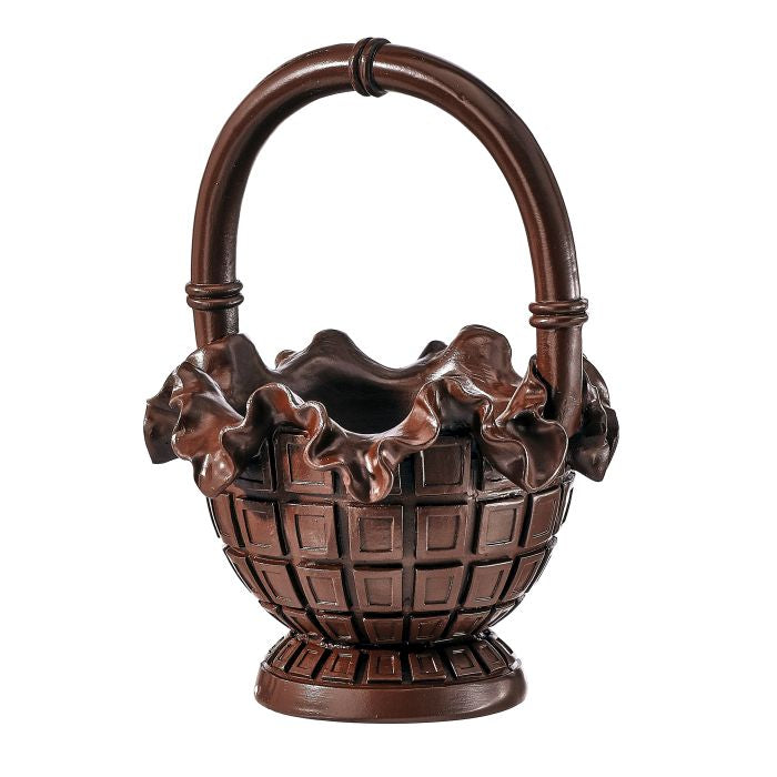 7.5-inch resin chocolate-colored Easter basket with a classic curved handle.