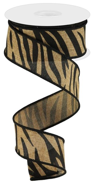 Tan polyester ribbon with black leopard print pattern