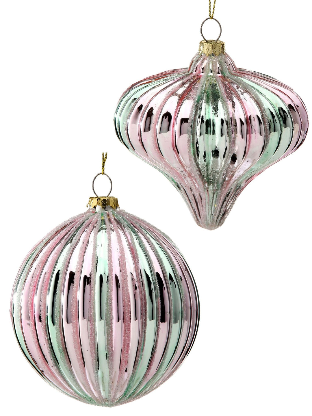 4" Glass Stripe/Ridge Ball/Finial Ornament