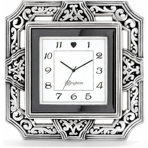Silver plated square wall clock with swivel arm mount