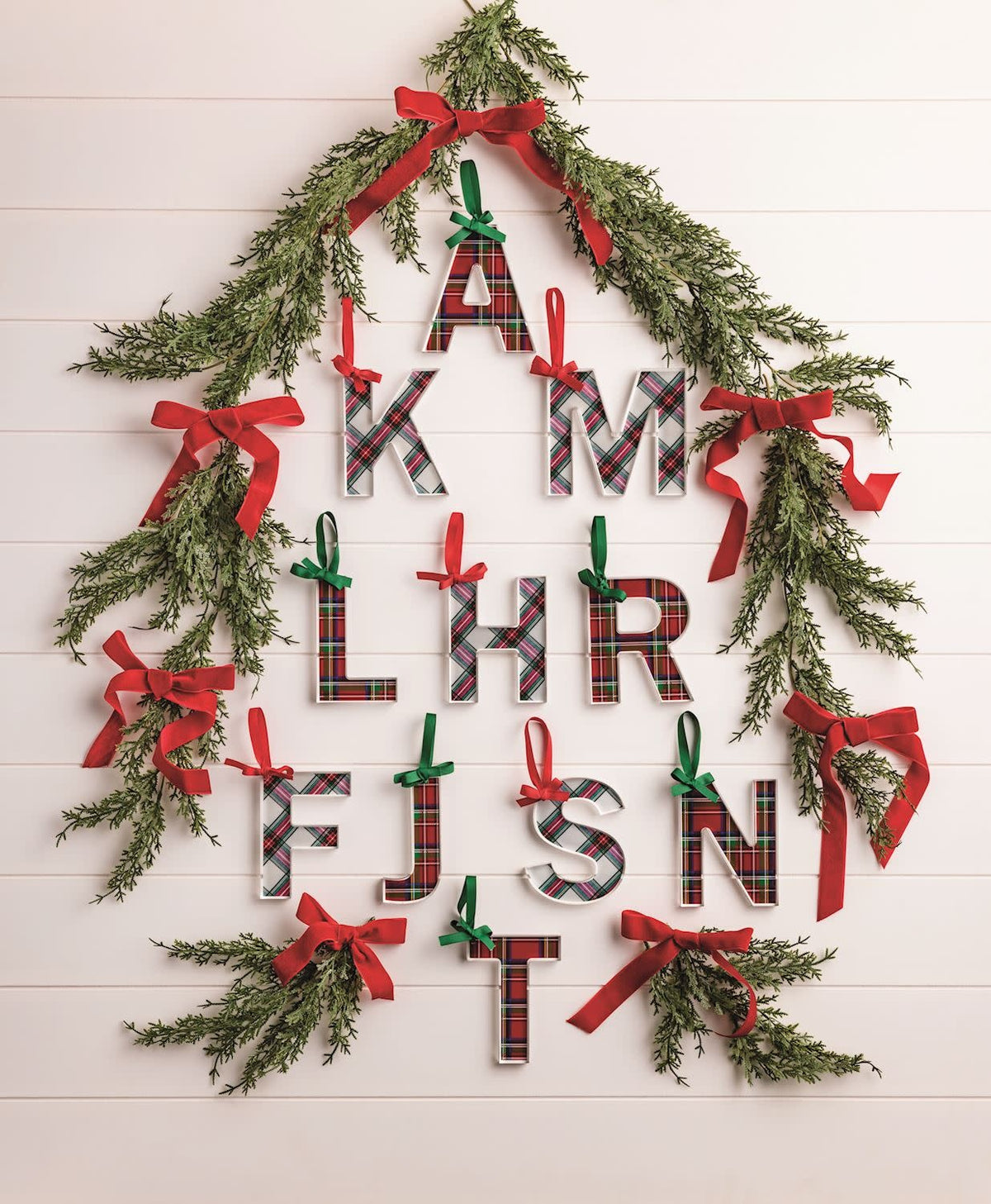 Acrylic tartan letter ornament with grosgrain ribbon hanger