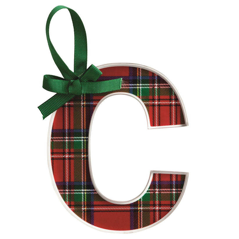 Acrylic tartan letter ornament with grosgrain ribbon hanger