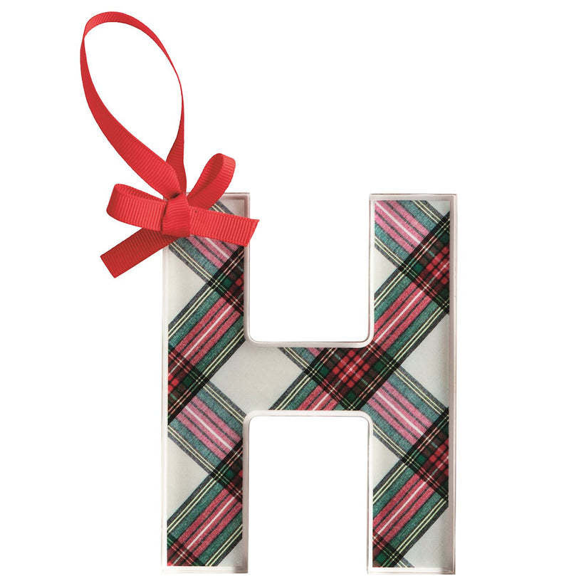 Acrylic tartan letter ornament with grosgrain ribbon hanger