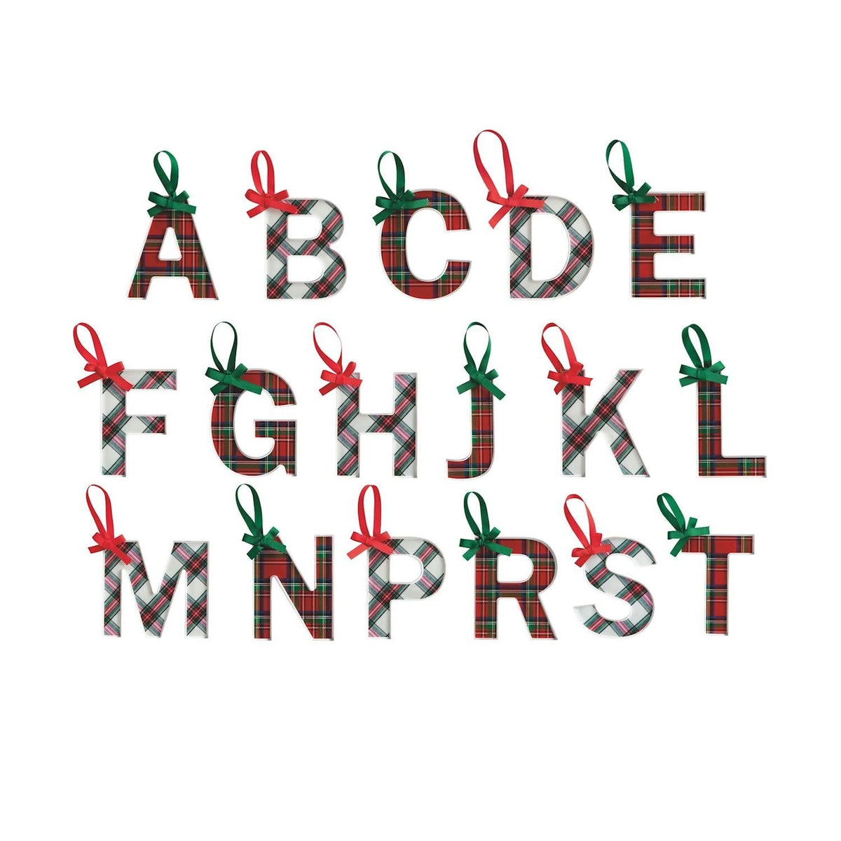 Acrylic tartan letter ornament with grosgrain ribbon hanger