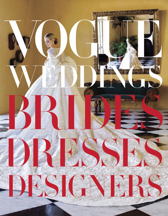 Vogue Weddings cover featuring a bride in a voluminous white lace wedding dress.